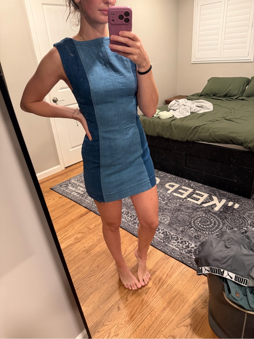 Anthropologie Two-Tone Blue Denim Sheath Mini Dress